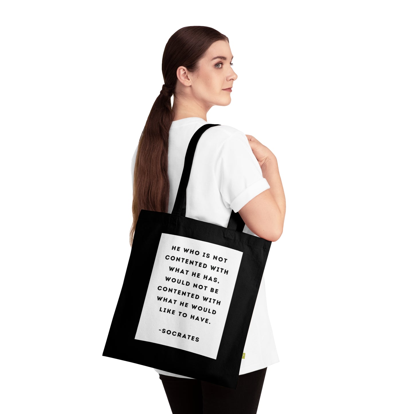 Socrates - Contentment - Black Organic Canvas Tote Bag for the Revolution