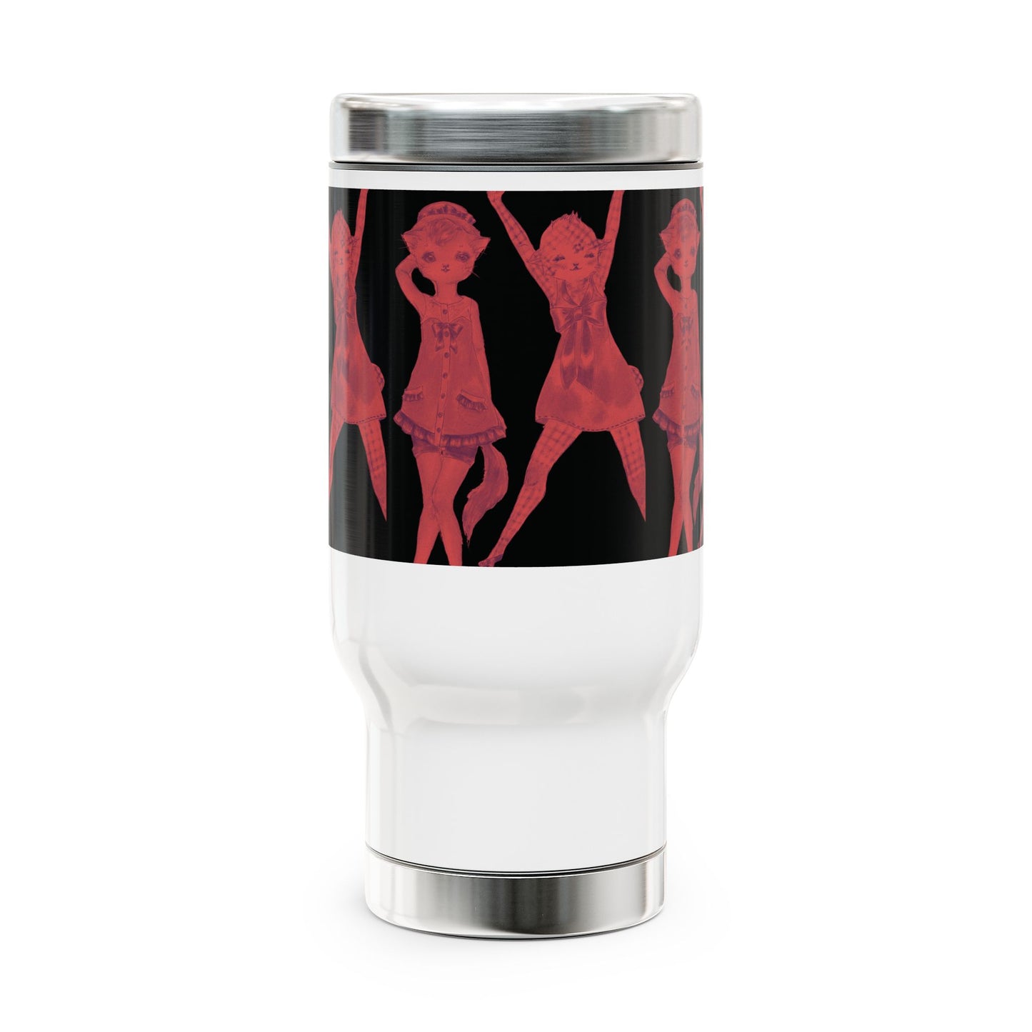 Vermillion Shimmy Kitties - Stainless Steel Traveling Tumbler for Humans with Wanderlust 14oz