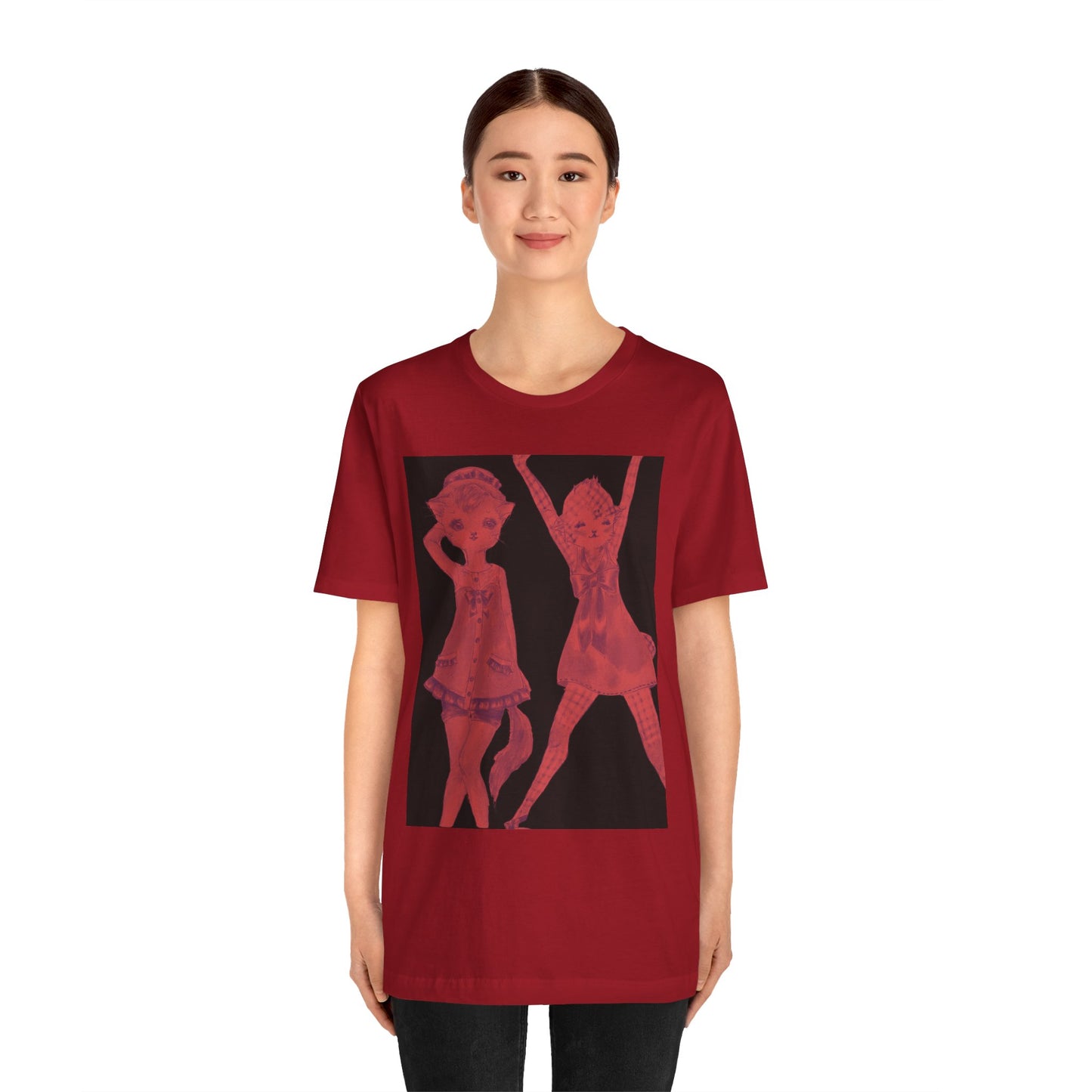 Vermillion Shimmy Kitties - Cozy Slinky Light-Weight Ring-Spun Jersey Tee