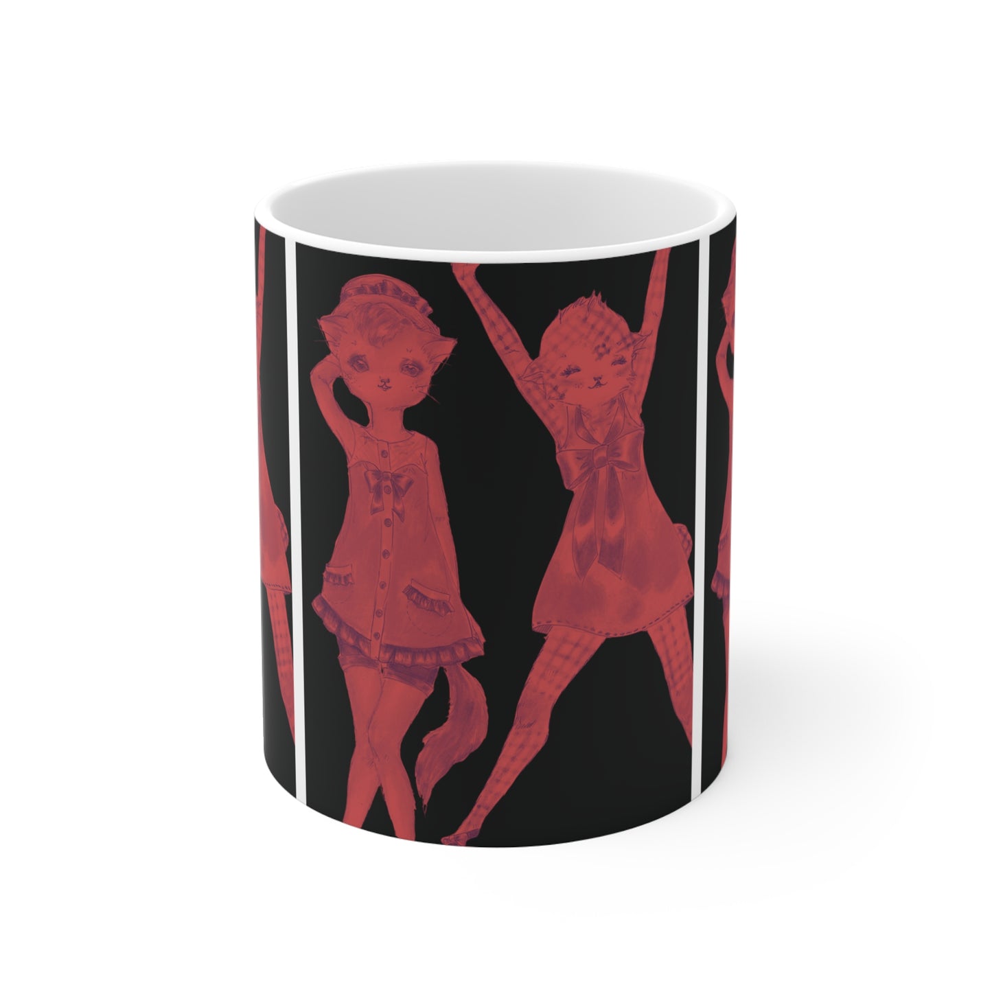 Vermillion Shimmy Kitties - Coffee Mug for Morning People - 11oz