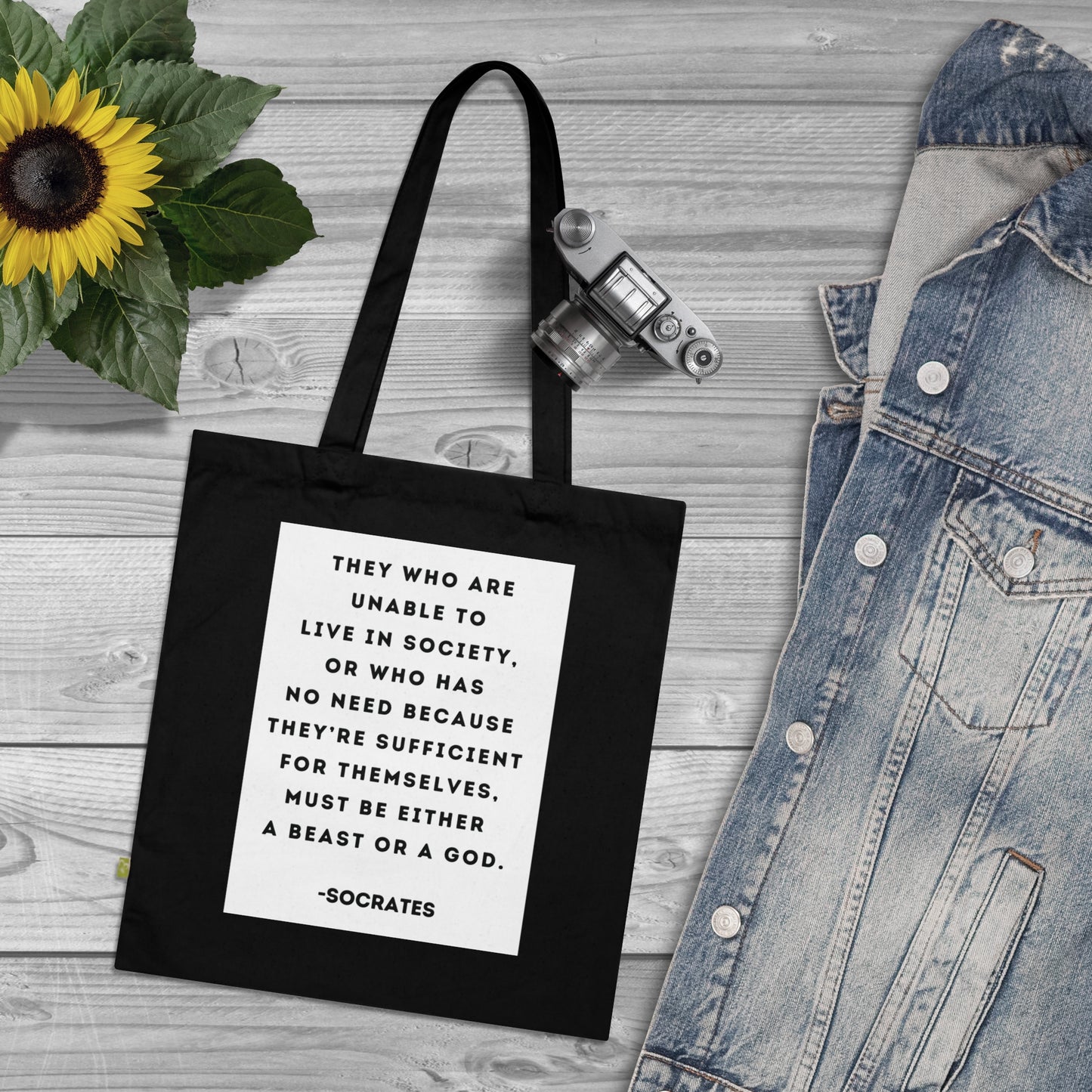 Socrates - Beast or God - Black Organic Canvas Tote Bag for the Revolution