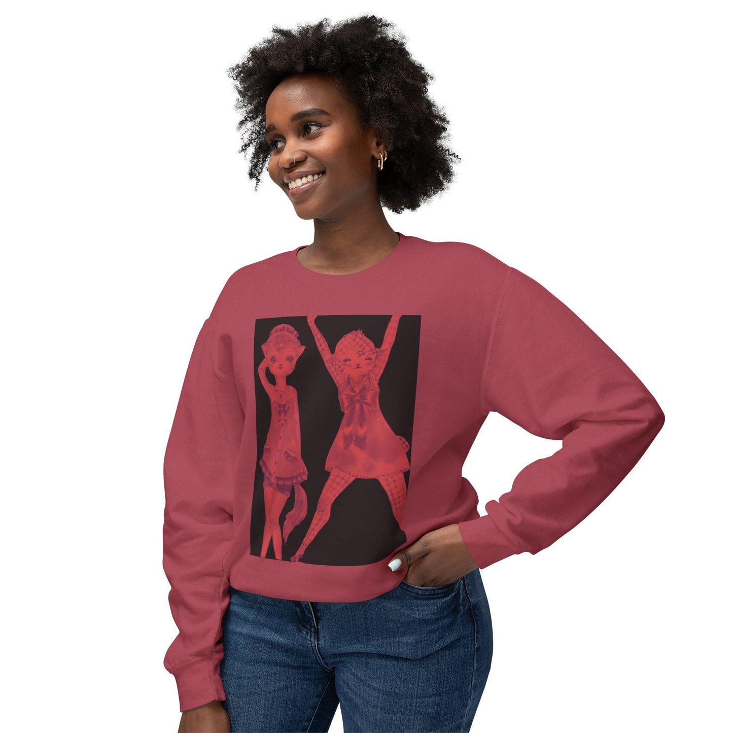 Vermillion Shimmy Kitties - Cozy Ring-Spun Sweatshirt For Suffragettes