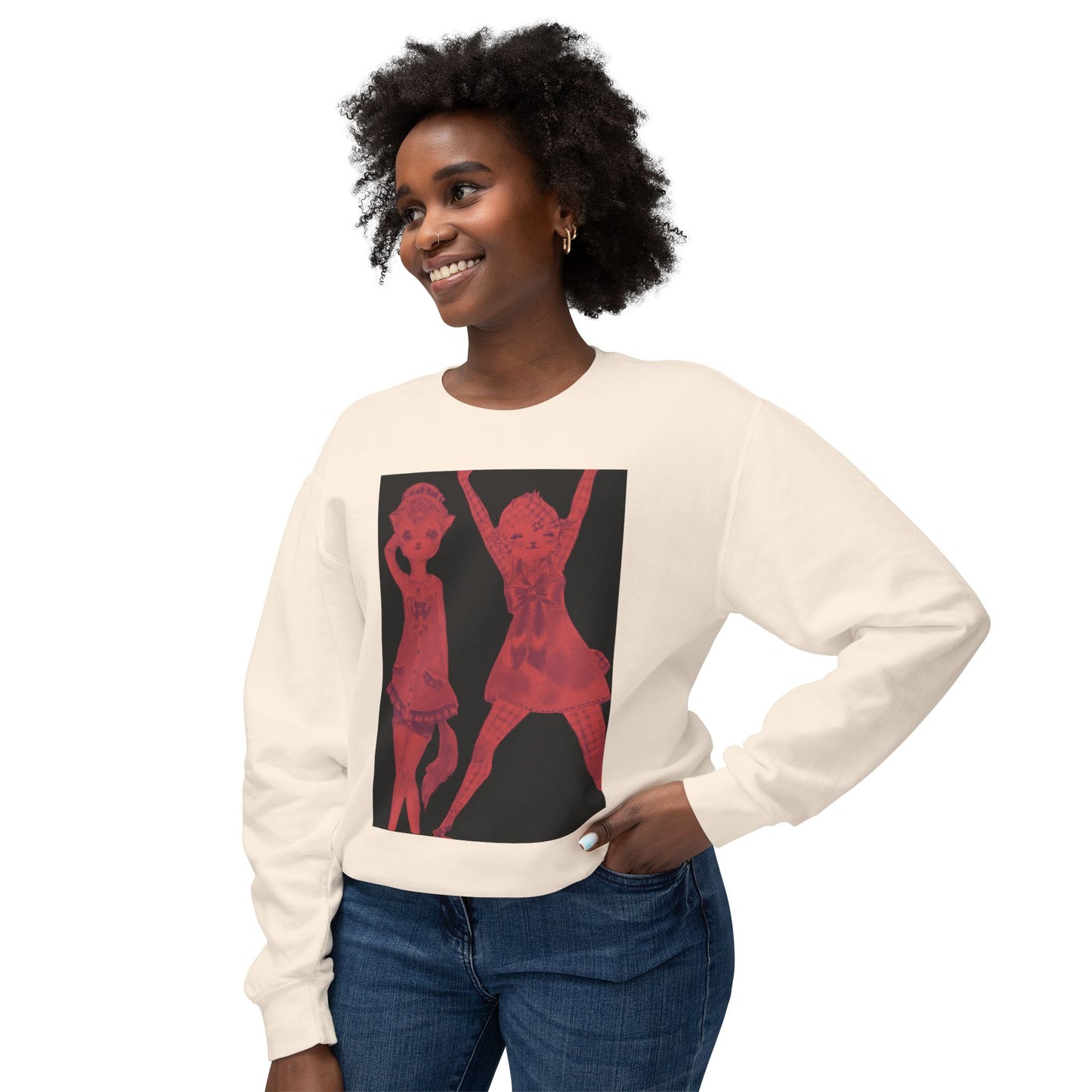 Vermillion Shimmy Kitties - Cozy Ring-Spun Sweatshirt For Suffragettes