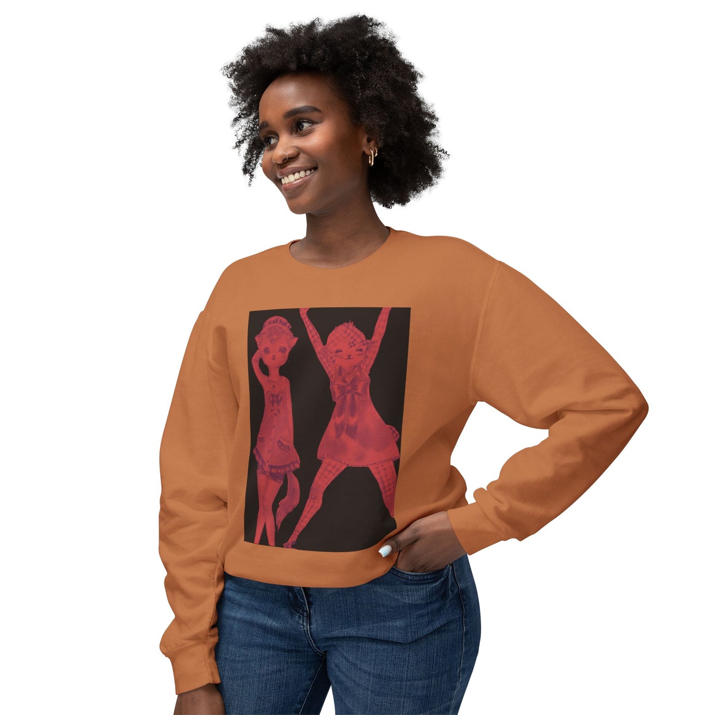 Vermillion Shimmy Kitties - Cozy Ring-Spun Sweatshirt For Suffragettes