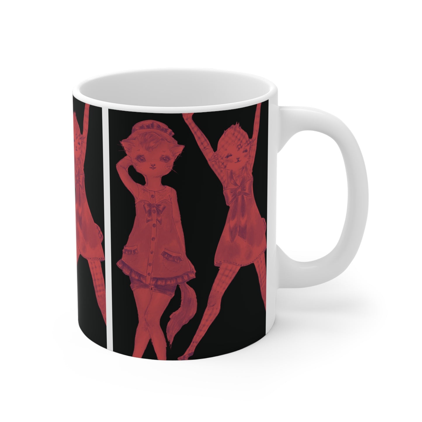 Vermillion Shimmy Kitties - Coffee Mug for Morning People - 11oz