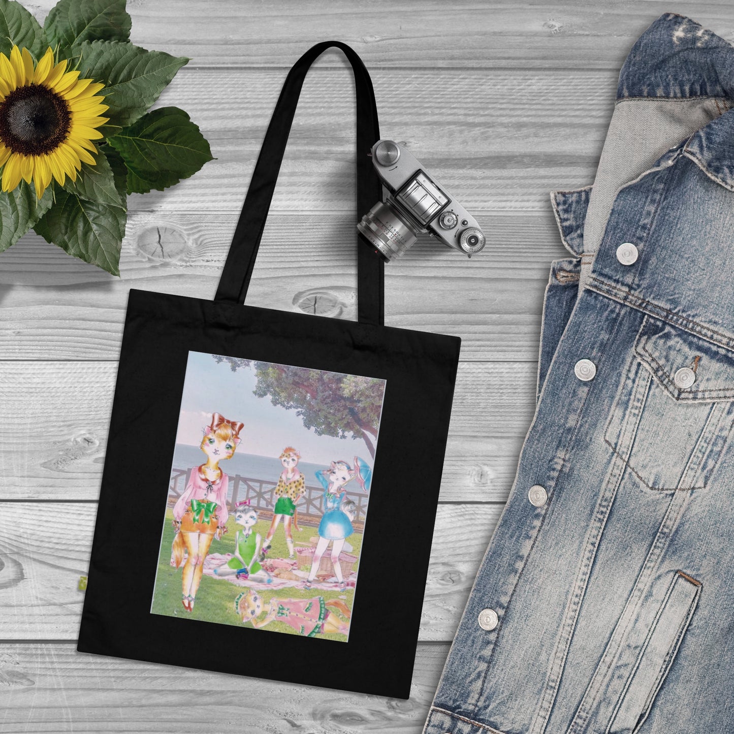 Sunday In The Park With The Anarkitties - Black Organic Canvas Tote Bag for the Revolution