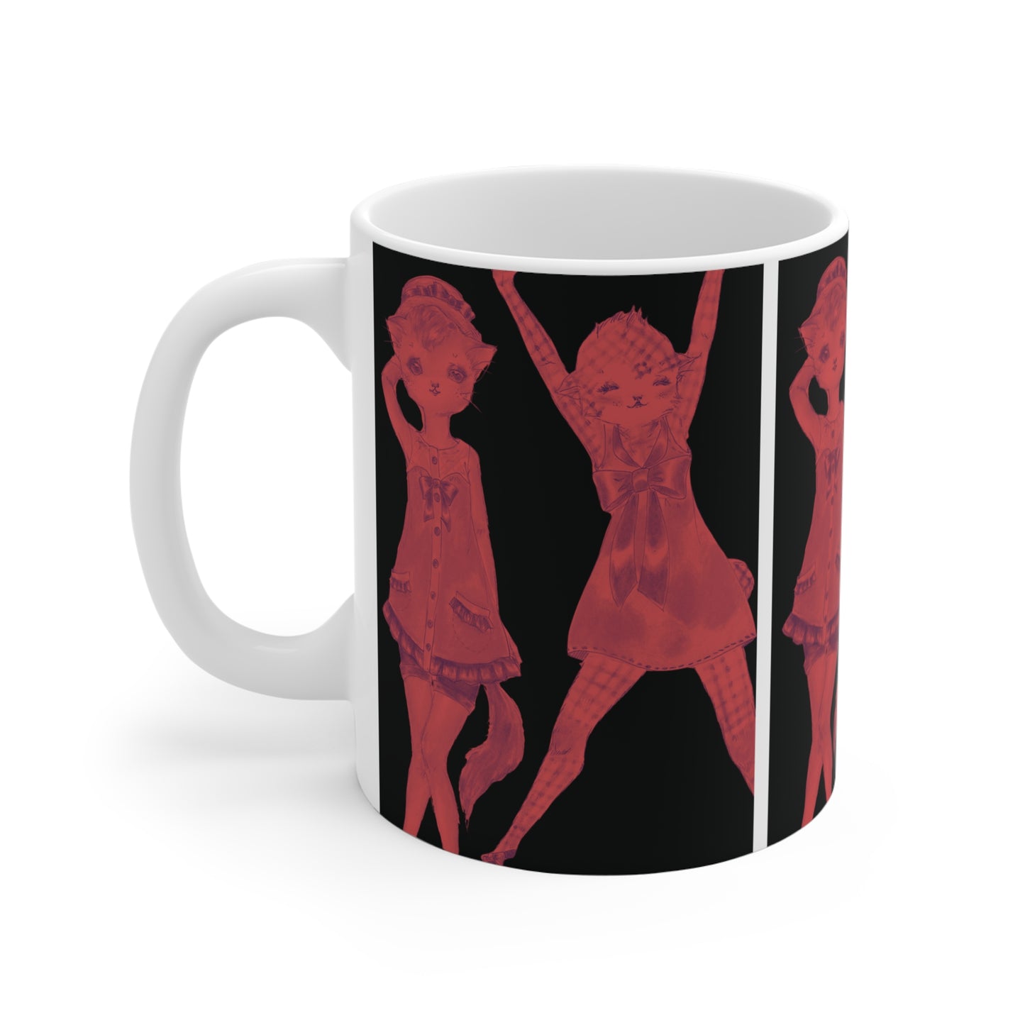 Vermillion Shimmy Kitties - Coffee Mug for Morning People - 11oz