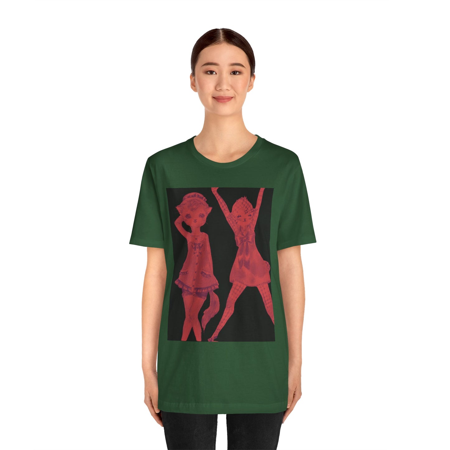 Vermillion Shimmy Kitties - Cozy Slinky Light-Weight Ring-Spun Jersey Tee