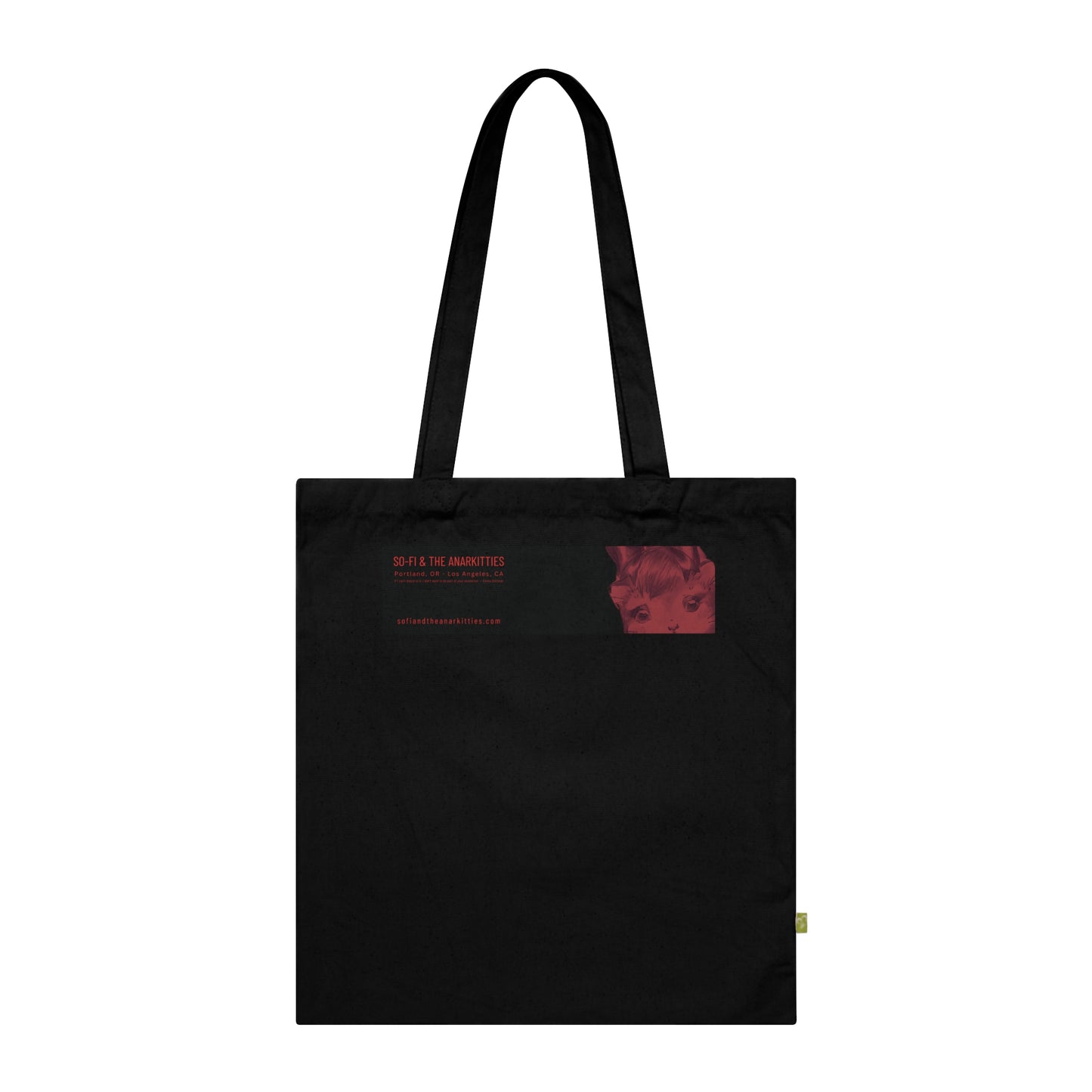 Vermillion Shimmy Kitties —> Black Organic Canvas Tote Bag for the Revolution