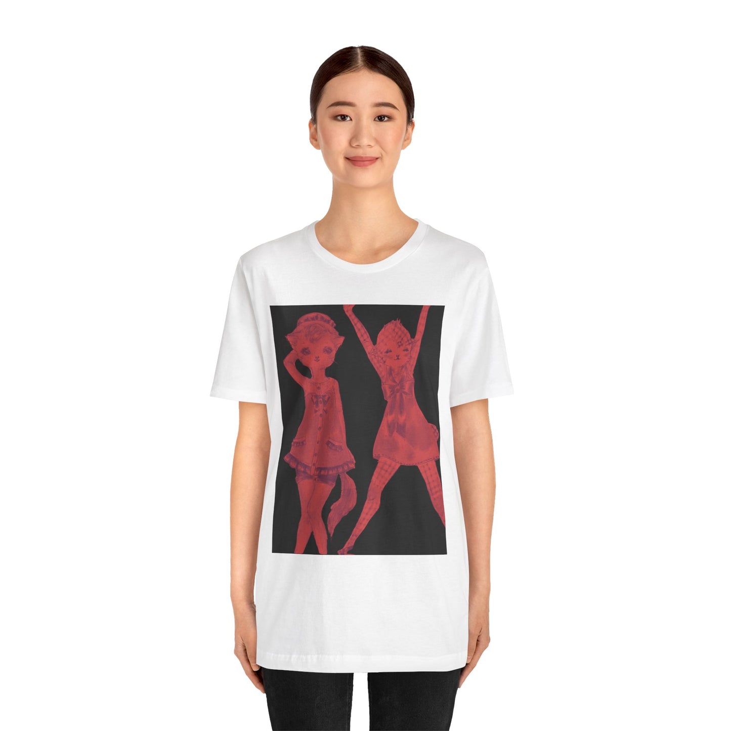 Vermillion Shimmy Kitties - Cozy Slinky Light-Weight Ring-Spun Jersey Tee