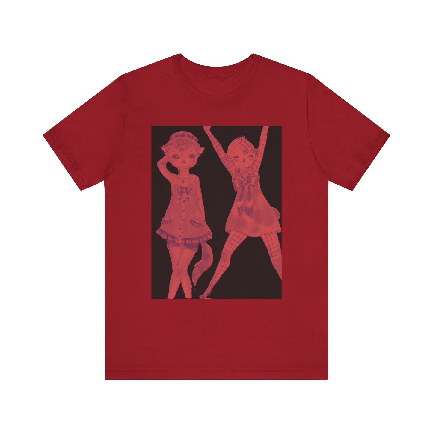 Vermillion Shimmy Kitties - Cozy Slinky Light-Weight Ring-Spun Jersey Tee