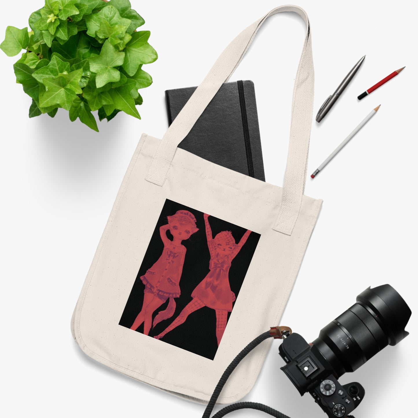 Vermillion Shimmy Kitties - Organic Canvas Tote Bag for the Revolution