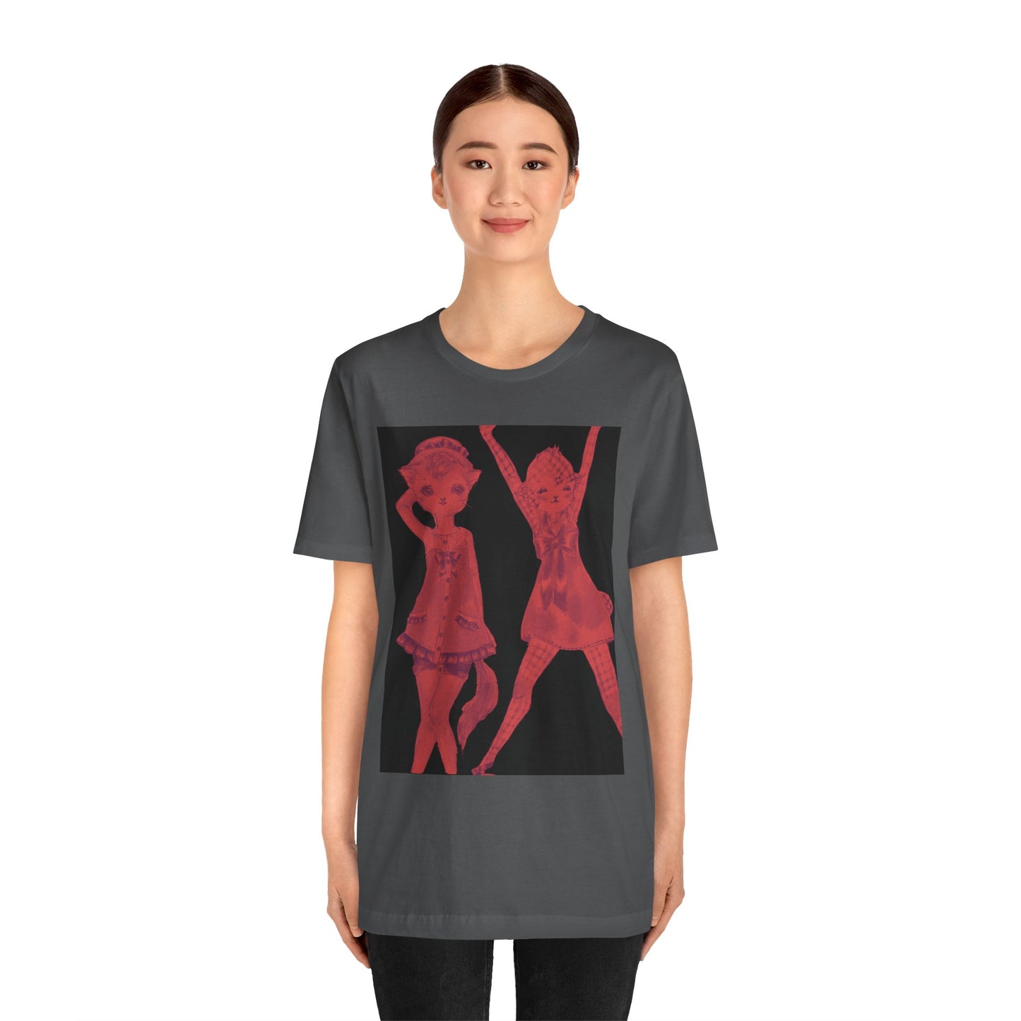 Vermillion Shimmy Kitties - Cozy Slinky Light-Weight Ring-Spun Jersey Tee