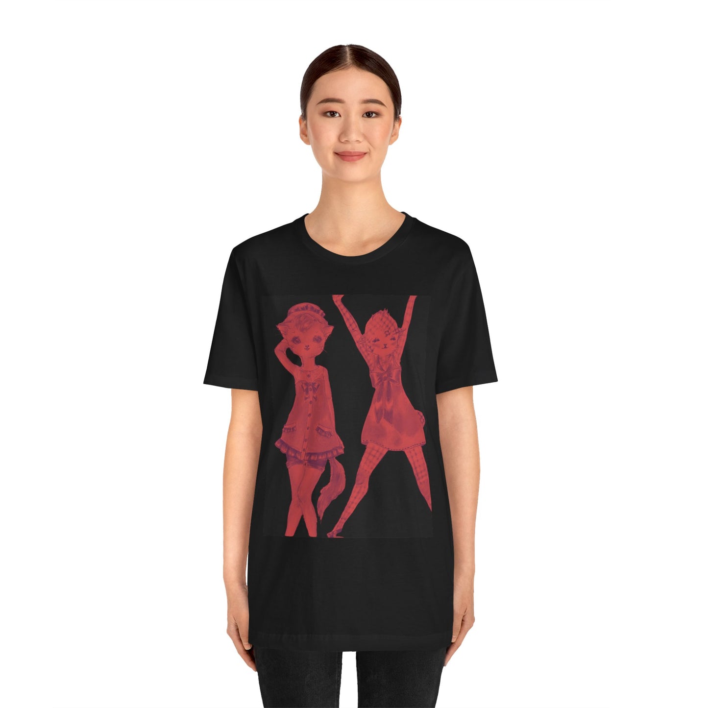 Vermillion Shimmy Kitties - Cozy Slinky Light-Weight Ring-Spun Jersey Tee