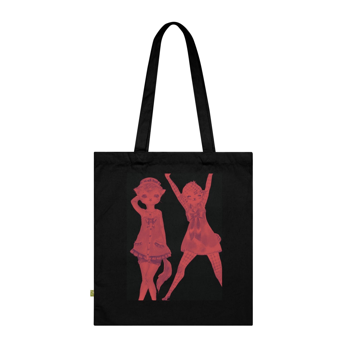 Vermillion Shimmy Kitties —> Black Organic Canvas Tote Bag for the Revolution