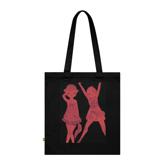 Vermillion Shimmy Kitties —> Black Organic Canvas Tote Bag for the Revolution